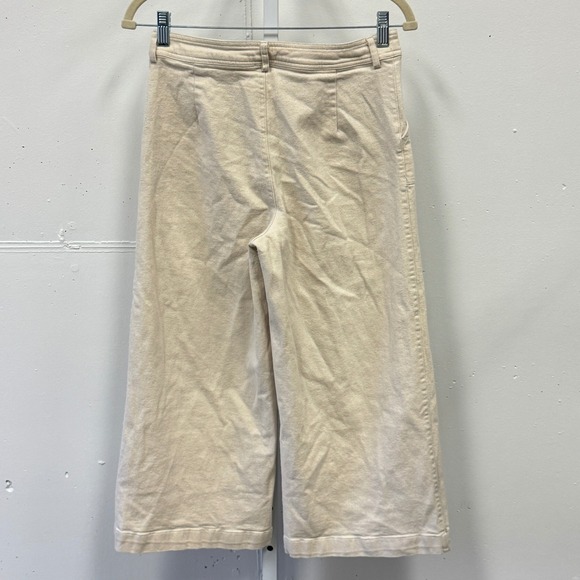 Blue Rain Pants - Blue Rain Cream Wide Leg‎ Cropped Palazzo Pants Button Fly Front Pocket Medium